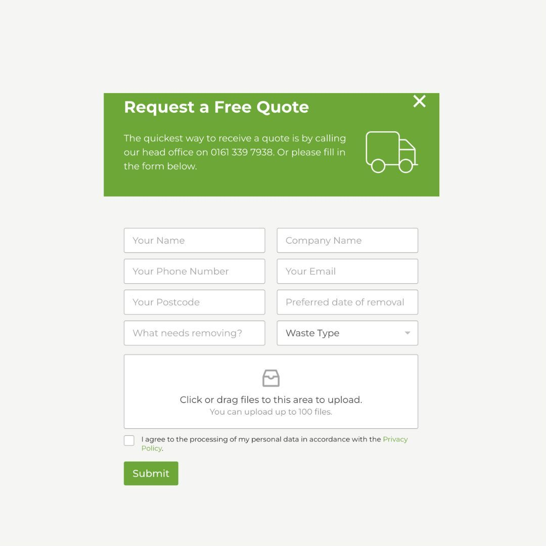 Screenshot of the website's Request a Free Quote form