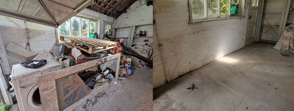 Garage Clearance showing before and after the clearance.,.