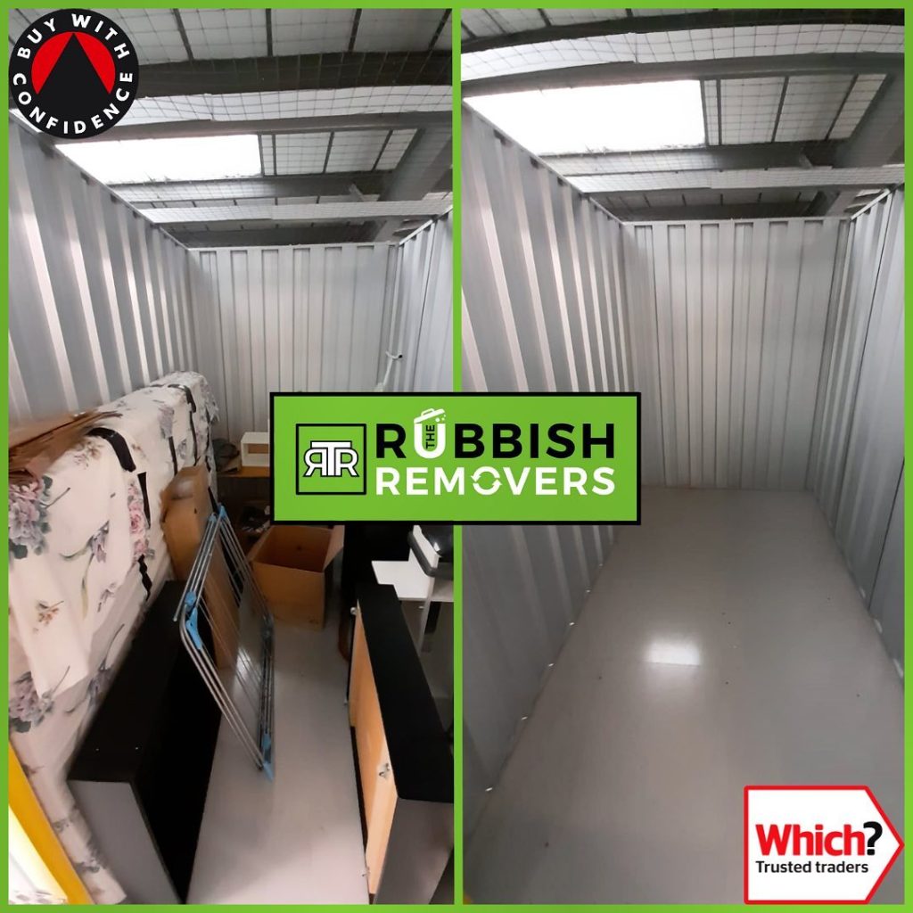 A before and after image of an efficient storage unit clearance