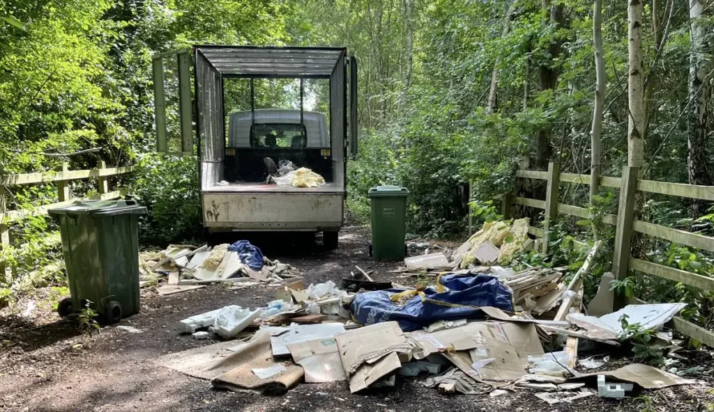 Picture showing our vehicle ready to remove fly tipped waste on a country lane in Bradford.