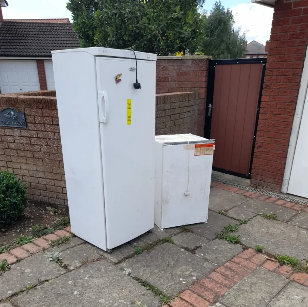 Images showing different sized frige/freezers we cleared at a Cheshire West fridge removal we did.