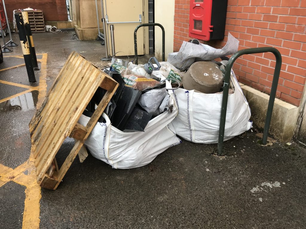 Mixed construction waste cleared from a retail unit at Meadowhall in Sheffield by The Rubbish Removers commercial waste removal team.