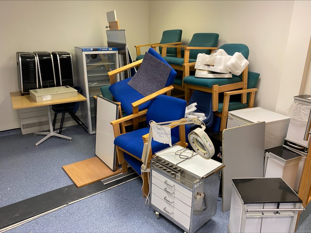 Image showing trade waste from within a surgery in Bradford ready to be cleared.