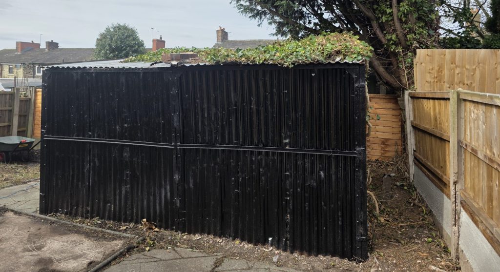 steel shed removal in Hyde before dismantling