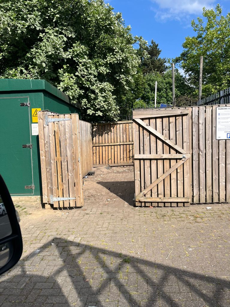 cleared bin stores at Castle Court in Salford after emergency communal waste clearance