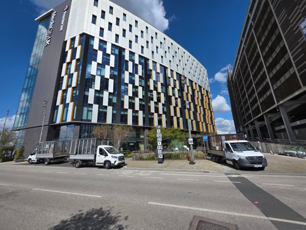 Commercial building in MediaCity showing a site where access and loading details matter for a clearance.